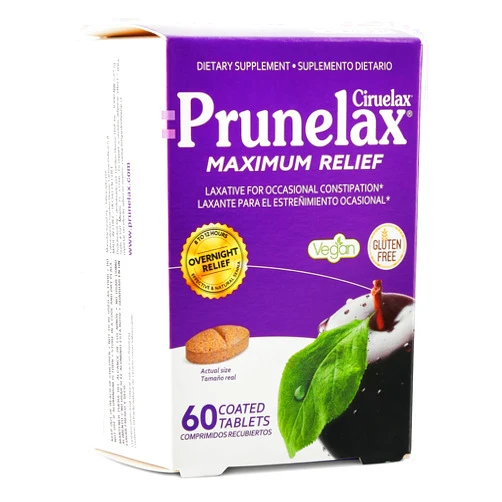 Prunelax Ciruelax Maximum Relief Laxative Tablets with Natural Senna for Occasional Constipation, Senna Extract, Vegan & Gluten-Free, Gentle Overnight Relief - 60ct