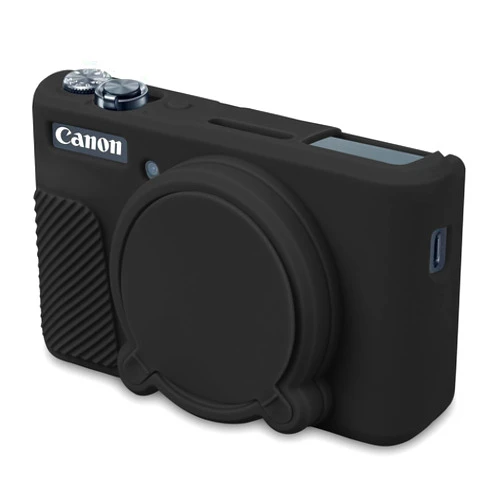 BOVKE Silicone Camera Case for Canon PowerShot SX740/ SX730 Digital Camera, SX740 Camera Soft Case Cover Rubber Camera Sleeve with Removable Lens Cover, Black
