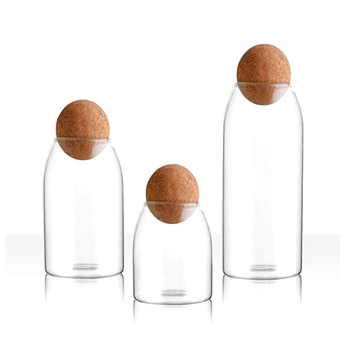 HOUNKUI 3 Pack Glass Jar with Ball Cork Lid, Clear Glass Storage Jars, Kitchen Storage Counter Jar Set for Cereal, Cookies, Candy, Oatmeal, Airtight Food Storage Containers