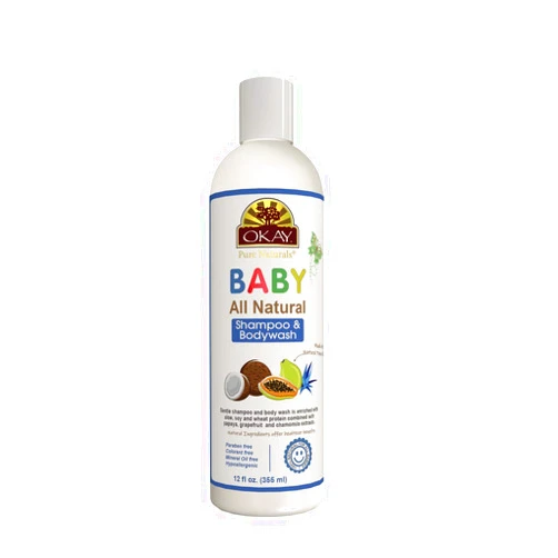 OKAY All Natural Baby Shampoo&Body Wash with Organic Ingredients Helps Gently Cleanse,Nourish,and Soften Baby's Skin And Hair Sulfate,Silicone,Paraben Free For All Skin&Hair Types Made in USA 12 oz