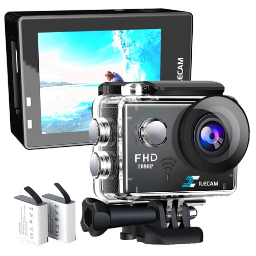Xilecam Action Camera 1080P WiFi Sports Camera 4xZoom Action Camera 40m/131ft Underwater Waterproof with 2 X1050 mAh Batteries and Multi-Function Accessory New
