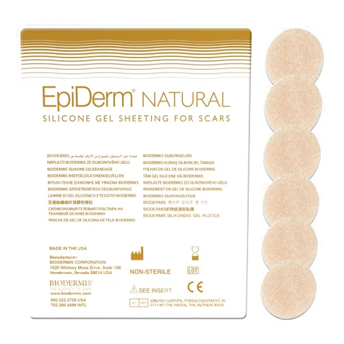 Biodermis Epi-Derm Epi-Tab Circles Silicone Scar Sheets – Professional-Grade, Washable & Reusable Silicone Patches for Small Hypertrophic & Keloid Scars from Trauma, Liposuction & More - Natural, 6-Pack
