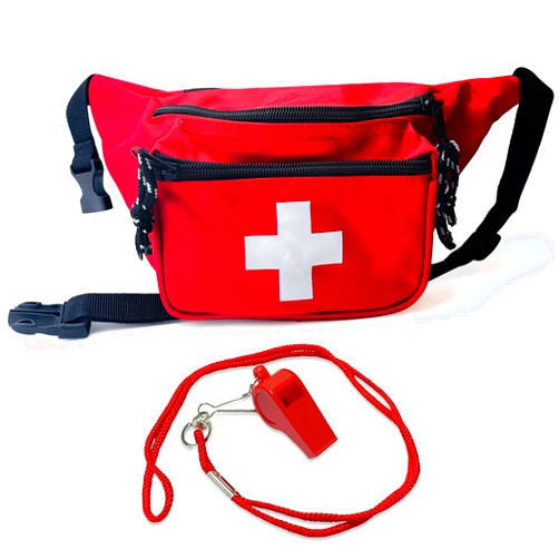 ASA TECHMED Lifeguard Fanny Pack with Lifeguard Whistle and Lanyard Set - Baywatch Style First Aid Hip Pack