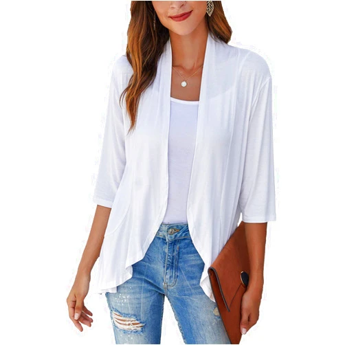 Bluetime Women's Casual Lightweight Open Front Cardigans Soft Draped Ruffles 3/4 Sleeve Cardigan (S-3XL)
