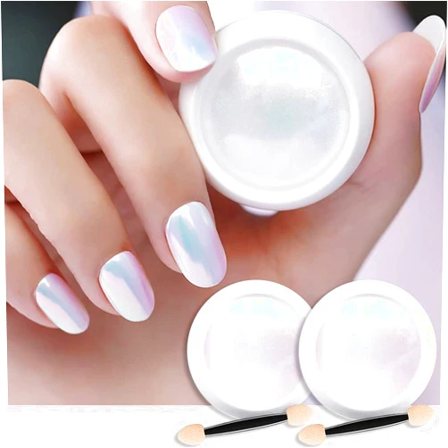 evpct 2Pcs Pearl White Mermaid Aurora Chrome Nail Powder Kit for Gel Nails Polish Rainbow Holographic Iridescent Chameleon Metallic Neon Nail Pigment Mirror Chrome Nail Powder for Gel Nails Glitter