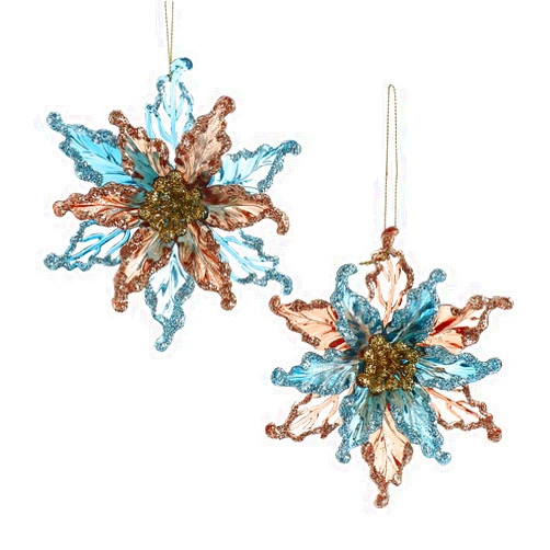 Kurt S. Adler Kurt Adler 4.7 Inch Teal and Desert Rose Poinsettias, Set of 2