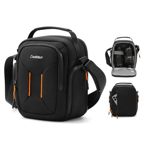Cwatcun Campact Camera Bag Small Camera Sling Case for Canon Nikon Sony Fuji Cameras, Lens, DSLR SLR Mirrorless, Shoulder Corssbody Camera Bag, Travel Photography Water-resistant Bag Purse, Black