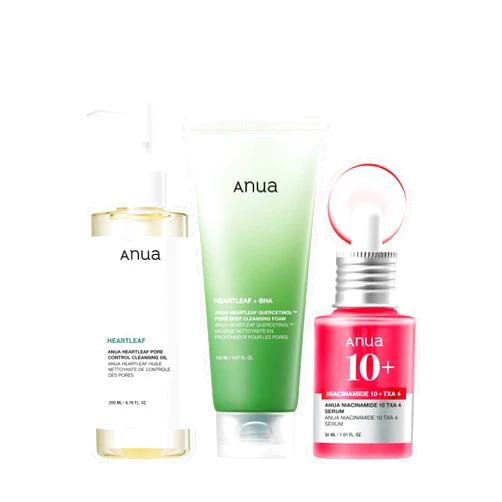 Anua 3-Step Glass Skin Beginner Set, Double Cleansing with Facial Serum, Oil Cleanser & Face Wash with Heartleaf, Daily Routine with Niacinamide, Korean Skincare Set
