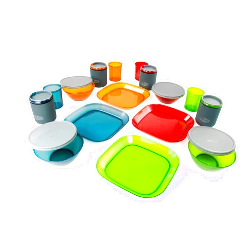 GSI Outdoors - Infinity 4 Person Deluxe Nesting Table Set Multicolor Durable, Break Resistant Plates, Bowls, Mugs and Cups
