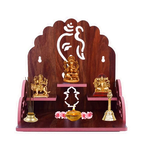 Primefair Handmade Beautiful Wooden Temple/ Home Temple/Puja Mandir/Wall Hanging and Table Top Home Mandir Temple /Home Art & Craft Engineered Wood Home Wall Temple (MAROON-456)