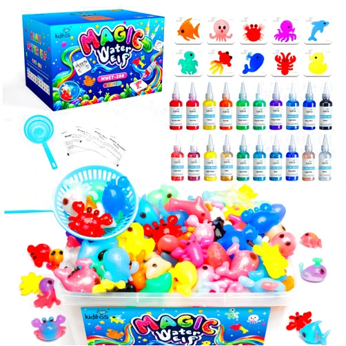 Kiditos Magic Water Elf Toy Kit, Aqua Fairy Water Gel Kit with 20 Magic Gels, 10 Sea Creature Molds. Christmas Gifts, Birthday Gifts, Party Favors, Arts & Crafts DIY STEM Kits for Kids(20 Colors)