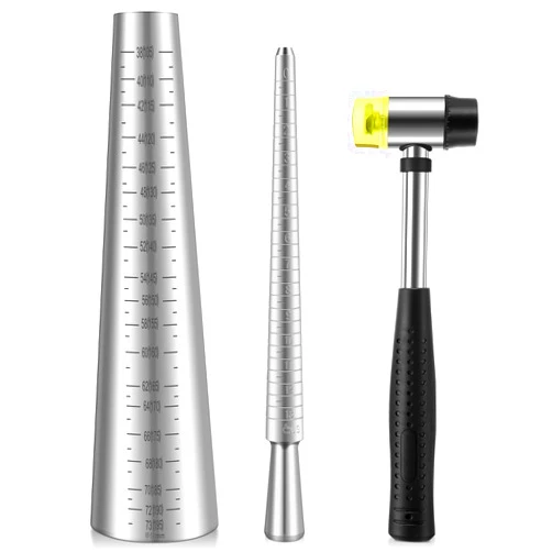 HappyAlley Ring Bracelet Sizer Measuring Tool Set, Includes Metal Ring Mandrel, Metal Bracelet Mandrel, Rubber Mallet Hammer, Stainless Steel Sizers for Measuring and Repairing Rings and Bracelets