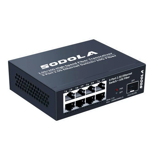Sodola 8-Port Unmanaged 2.5G Switch,8 x 2.5GBASE-T Ports,1X10G SFP+,100Gbps Switching Capacity, Fanless, Metal，Plug & Play 2.5Gb Network Switch