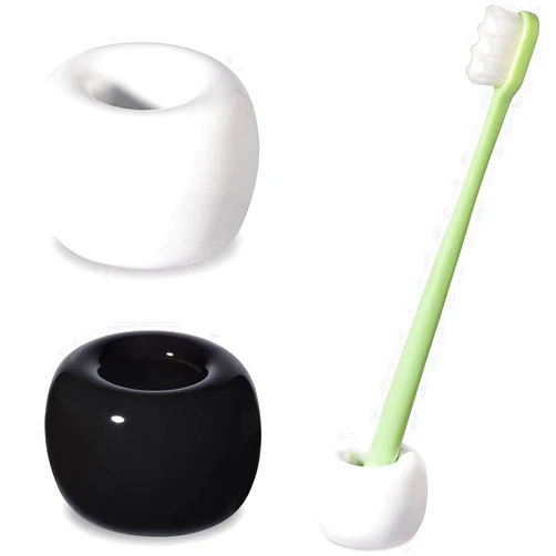 HalfofLife Mini Ceramics Toothbrush Holder Stand for Bathroom Vanity Countertop, Handmade Couple Toothbrush Head Holder, Shaver Holder and Office Pen Holder, Black&White, Pack of 2
