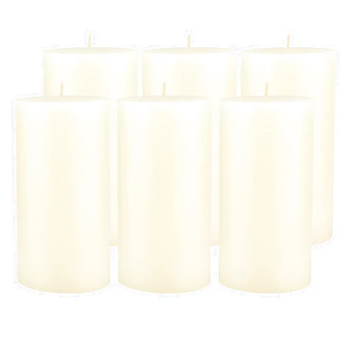 Stonebriar Tall 3 x 6 Inch 80 Hour Long Burning Unscented Wax Flat Top Pillar Candles, Ivory, 6 Pack