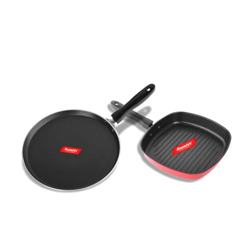 Sumeet 2.6mm Thick Non-Stick Berry Cookware set (Dosa Tawa – 26.5cm Dia + Grill Pan – 1.1Ltr Capacity – 22cm Dia)