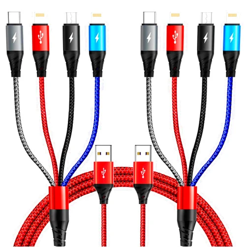 Miger Multi Charging Cable [2Pack 6ft] Fast USB Charger Cord 3.5A Braided 4 in 1 Chargers for Multiple Devices with Lightning/Type C/Micro USB Ports for Cell Phones/iPhone/Samsung Galaxy/PS/Tablets & More