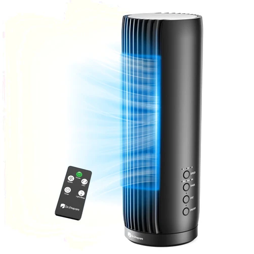 DR.PREPARE Tower Fan for Bedroom, 28 dB Quiet Bladeless Fan with Remote, 12H Timer, 3 Speeds, 60° Oscillating Fans for Indoors, 12 Inch Portable Desk Table Fan for Room, Home, Office
