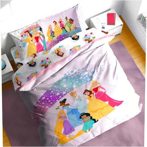Sunny Side Up Disney Princess Full Comforter Set - 7 Piece Kids Bedding Includes Comforter, Sheets & Pillow Cover - Super Soft Rainbow Stars Microfiber Bed Set