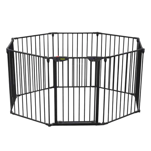 Bonnlo 188'' Wide Baby Gate Playpen 8 Panel Adjustable Play Yard Metal Dog Gate with Door Fireplace Christmas Tree Fence for Pet/Child/Toddler
