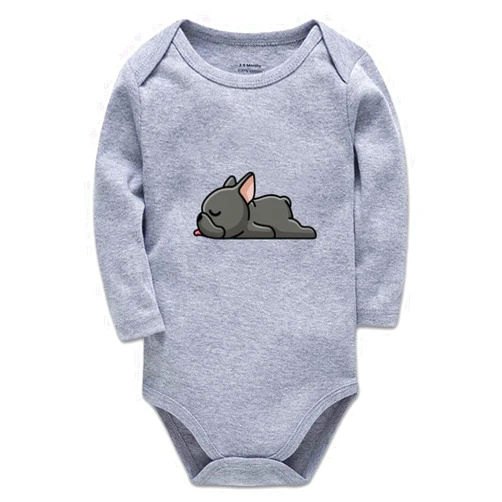 YCICIVDee French Bull&Dog. Animal Fun Print Bodysuit Cute Baby Rompers 0-3 Months Long-Sleeved Grey Clothes