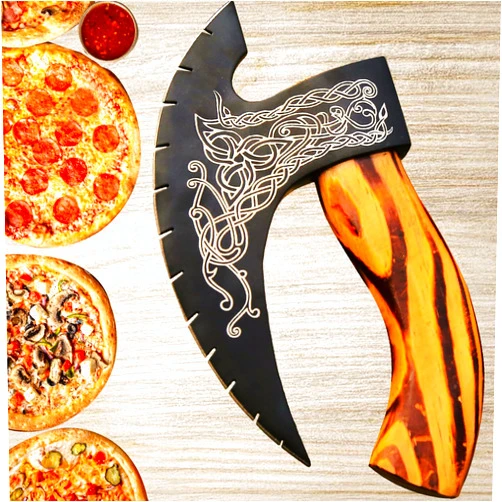 Afhzam Pizza Cutter Axe Handmade Viking Pizza Axe Kitchen Tool Medieval Slicing Pizza Cutter with Sheath | Hunting & Camping Viking Axe | Viking Gifts For Men (PzAxe-392)
