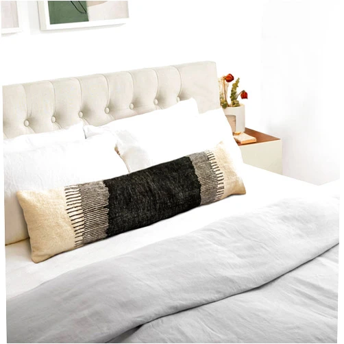 Fezcrafts 52’’/13’’ Vintage Bohemian Handwoven Jute Bedroom Pillow Cover Throw Pillow Case Cushion Cover Moroccan Handmade Pillowcase Berber Wool Eclectic Bedding (52''x13'', Cream White & Black 2)