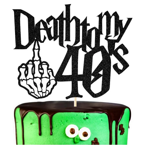 Hequoyer Black Glitter Death to My 40's Cake Topper, Rip Forties/Kissing My 40's Goodbye Cake Décor, Happy 50th Birthday Party Decoration Supplies …