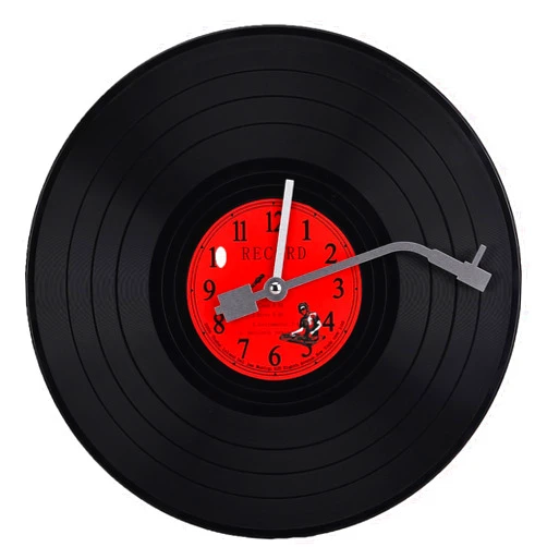 UANYEMON Musical Black Vinyl Record Wall Clock Battery Operated Unique Large Clock Wall Non-Ticking Decor for Home Office School Classroom(Red)
