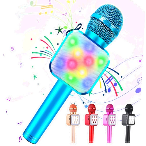 KIDWILL Wireless Bluetooth Karaoke Microphone for Kids, 5-in-1 Portable Handheld Karaoke Mic Speaker Player Recorder with LED Lights for Kids Girls Boys Teens Birthday (1818-Blue)