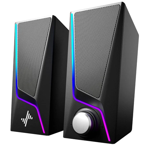 Nylavee Computer Speakers, PC Speakers with 6 Lighting Modes, USB Powered Computer Speakers for Desktop Monitor with 2 Bass-Boost Ports, 2 Speaker Units, and 3.5mm Aux-in Cable for PC, Laptop, Tablet, Phone