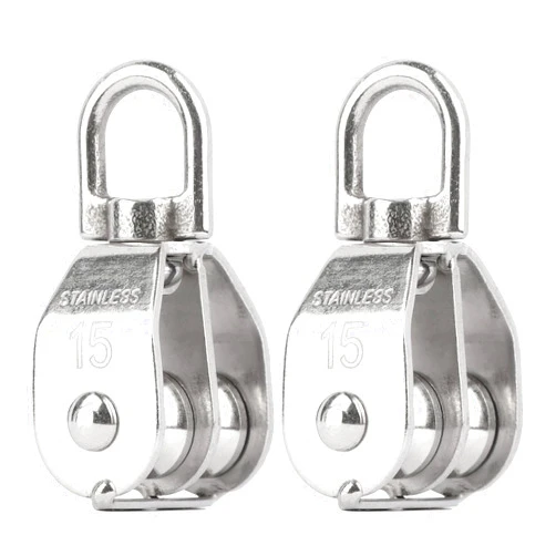 LordHardware 2PCS M15 Double Sheave Pulley Block 304 Stainless Steel Lifting Crane Swivel Hook