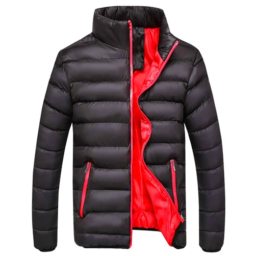 Hoksml Winter Patchwork Down Coat for Men Lightweight Warm Thicken Padded Outerwear Stand Collar Ski Hiking Travel Overcoat
