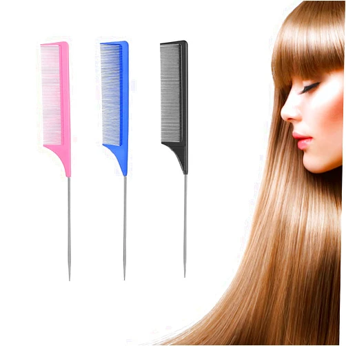 ROTOPATA 3 Pack Rat Tail Combs for Pintail Hair Parting & Teasing, Heat Resistant Carbon Fiber Fine Tooth Comb with Stainless Steel Handle Pin
