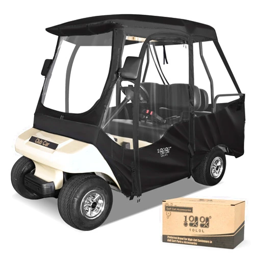 10L0L Golf Cart 4 Passenger Golf Cart Enclosure, Storage Cover Fits for Club Car DS, Windproof Waterproof Portable 4-Sided Clear Window & Roll-up Zipper Door (Black/Transparent)