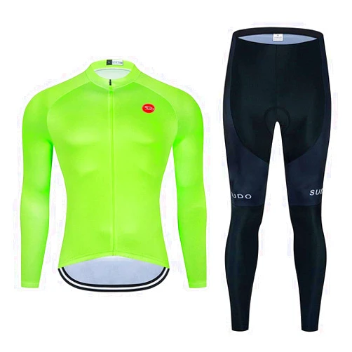 SUDU SUDO Men's Cycling Jersey Set Long Sleeve Cycling Clothing Road Bike Shirts Bicycle Jersey with 20D Gel Padded Long Pants