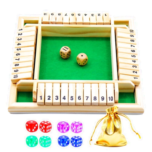 BEIJITA Dice Game Shut The Box Game Wooden Board Game with 10 Dices,a Classic 4 Sided Family Math Game for 2-4 Players Dice Board Game Shut-The-Box(Kids or Adults)