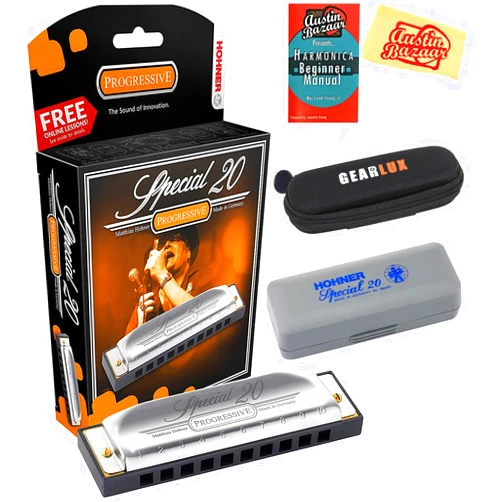 Hohner Special 20 Harmonica - Key of C Bundle with Zip Case, Instructional Manual, and Austin Bazaar Polishing Cloth
