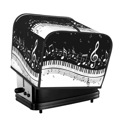 CWECVWE Soft and Durable Four Slice Toaster Cover, Protection for Kitchen Toaster Appliances (Piano Keys With Musical Notes)