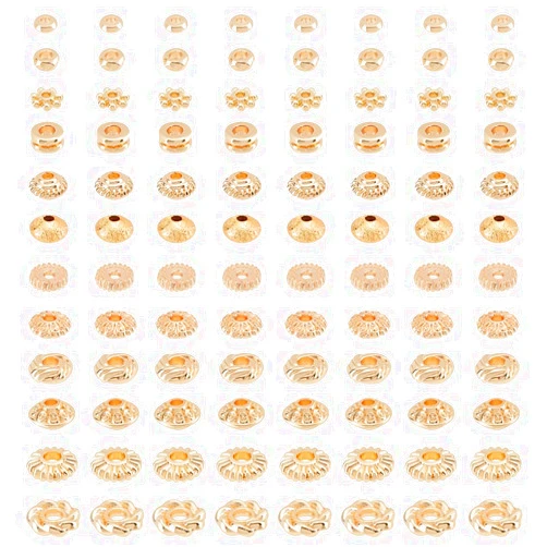 PH PandaHall 120Pcs 14K Gold Spacer Beads, 12 Style Alloy Brass Spacer Beads Gold Flat Clay Beads Flower Cylindrical Spacer Beads for Jewelry Bracelet Stackable Necklace Earring Making