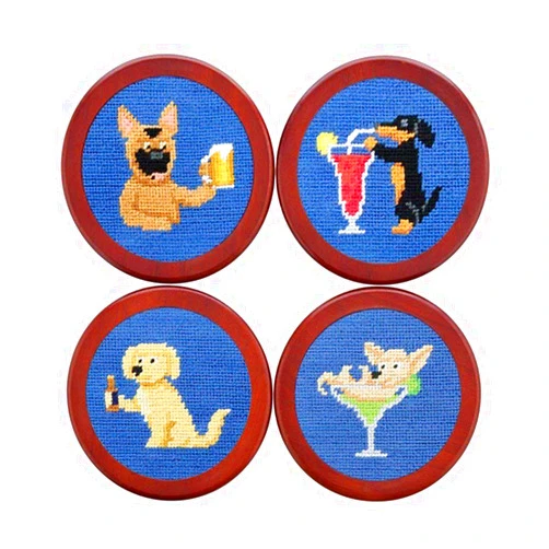 Smathers and Branson Booze Hounds Needlepoint Coaster Set by Smathers & Branson