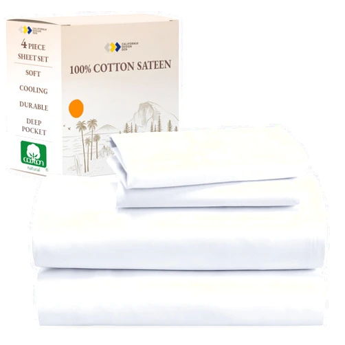 California Design Den Soft 100% Cotton Sheets King Size Bed Sheets Set with Deep Pockets, King Bedding Set for White Sheets, Cooling Sheets with Sateen Weave (White)