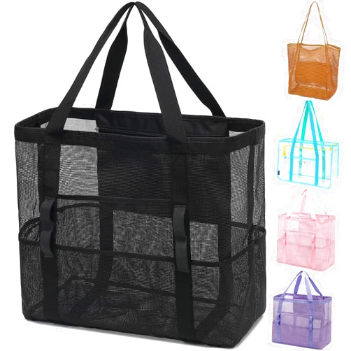 Fammart Mesh Beach Bag, Extra Large Beach Tote with Zipper Pocket Pool Bag for Cruise/Swim/Vacation Essentials