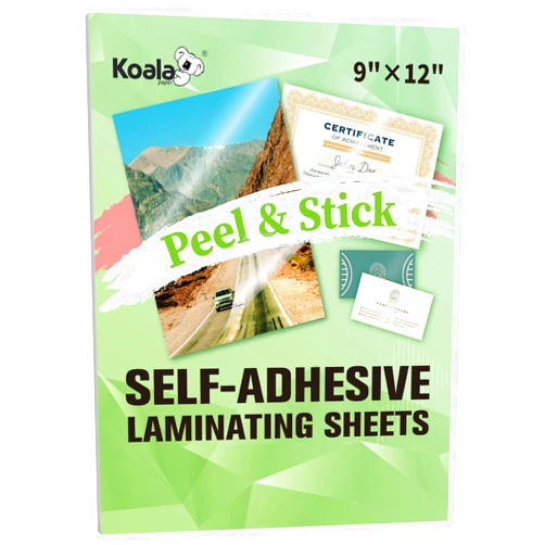 KOALA PAPER Koala Self Adhesive Laminating Sheets - 9 x 12 Inch Self Laminating Sheets, No Machine Needed Clear Self Sealing Laminate Sheets for Stickers, Photos - 5 Sheets