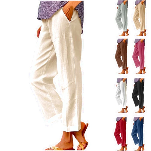 TYISZIL Linen Capri Pants for Women High Waisted Wide Leg Lounge Pant Comfy Soft Trousers Casual Resort Wear
