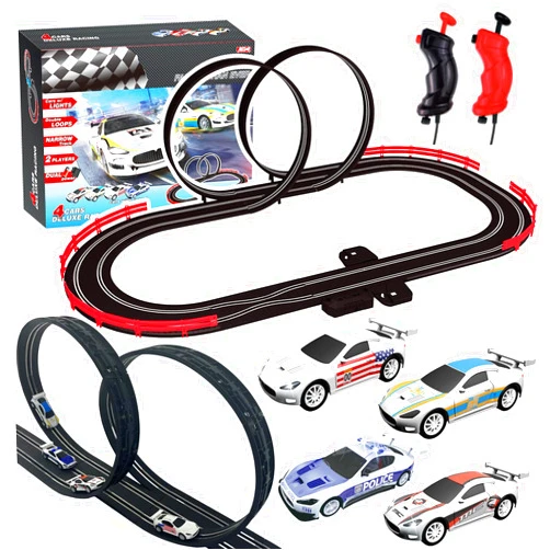AGM MASTECH Slot Car Race Track Sets with 4 Light-Up Slot Cars, Battery or Electric Car Track, 2 Adjustable Speed Hand Controls, Track Parts and Lap Counter, Gifts Toys for Boys Girls Kids Age 4 5 6 7 8-12