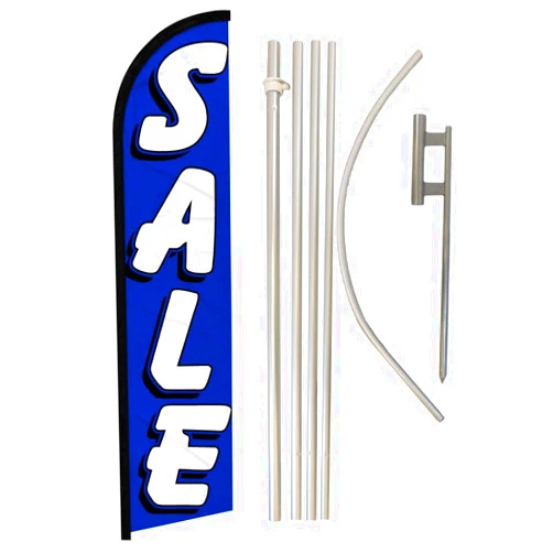 Infinity Republic - Sale Blue Windless Full Sleeve Banner Swooper Flag & Pole Kit - Perfect for Businesses, Dealerships, Events, Stores, etc!