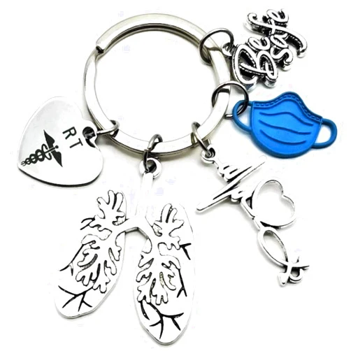 Kit's Kiss :RT Respiratory Therapist Keychain Respiratory Therapy Gift Lung Specialist EKG ECG heartbeat Stethoscope