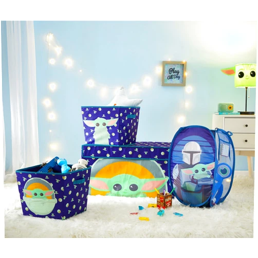 Idea Nuova Star Wars The Mandalorian Grogu aka The Child 4 Piece Storage Solution Set with Pop Up Hamper, Collapsible Storage Trunk and 2 Nestable Storage Bins