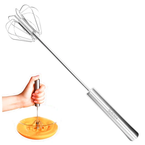 Ortarco 12 Inch Semi-automatic Whisk, 304 Stainless Steel Detachable Whisks for Cooking, Multi-purpose Wisking Tool for Egg Beater Milk Frother Make Cream, Hand Push Rotary Blending, Beat and Stirring